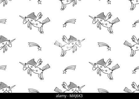 Vector illustration of seamless pattern from cute unicorns. Children coloring page book background Stock Vector