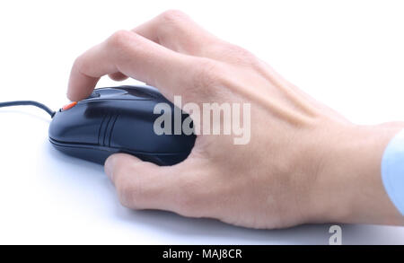 closeup . man working with outdated computer mouse. Stock Photo