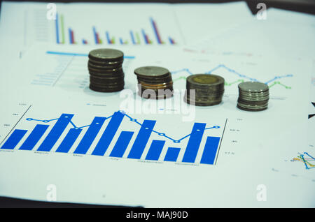 Business workplace with papers for financial planning. Stock Photo