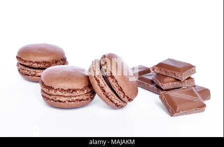 Fresh macrons or macaroon, french pastry. Colorful macaron, isolated on white background. Stock Photo