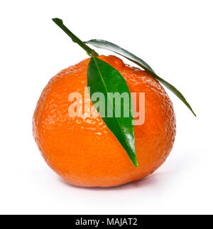 Fresh and juicy oranges with leaf, isolated on white background. Orange fruit, healthy eating. Stock Photo