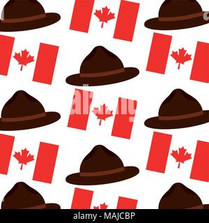 canadian sheriff hat and flag pattern background vector illustration design Stock Vector