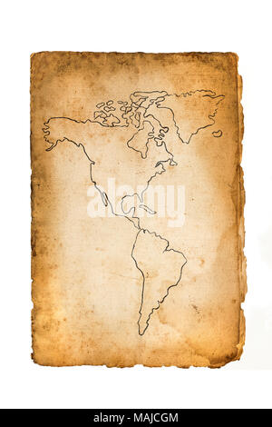 old map of the American continent isolated on white Stock Photo