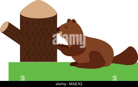 beaver rodent with trunk tree vector illustration design Stock Vector