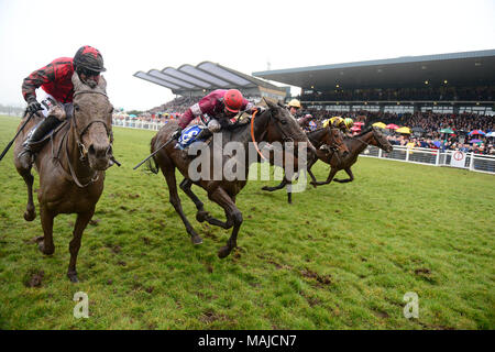 Jockey J J Slevin on board General Principle, (second left) on the way to winning the Boylesports Irish Grand National Chase, during BoyleSports Irish Grand National Day of the 2018 Easter Festival at Fairyhouse Racecourse, Ratoath, Co. Meath. Stock Photo