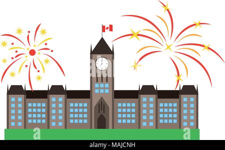 ottawa parliament building and fireworks vector illustration design Stock Vector