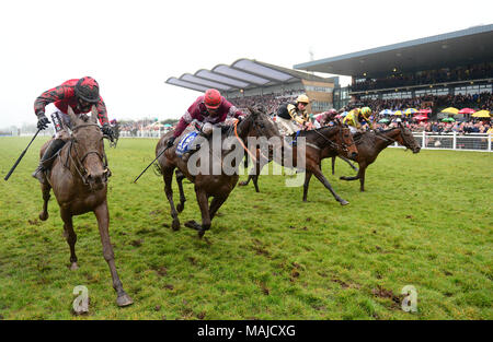 Jockey J J Slevin on board General Principle, (second left) on the way to winning the Boylesports Irish Grand National Chase, during BoyleSports Irish Grand National Day of the 2018 Easter Festival at Fairyhouse Racecourse, Ratoath, Co. Meath. Stock Photo