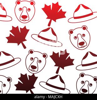 grizzly bear and maple leafs pattern background vector illustration design Stock Vector