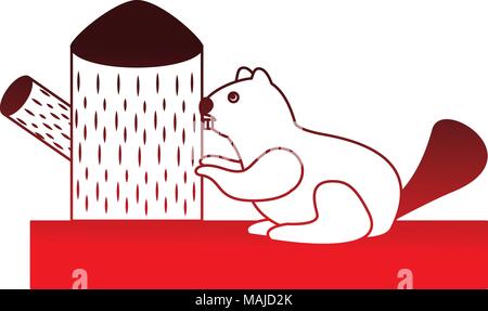 beaver rodent with trunk tree vector illustration design Stock Vector