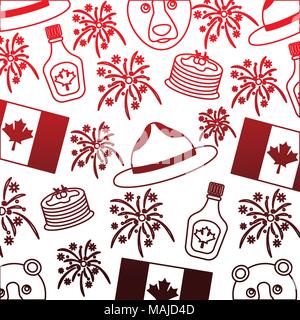 canadian flag and bear with hat pattern vector illustration design Stock Vector