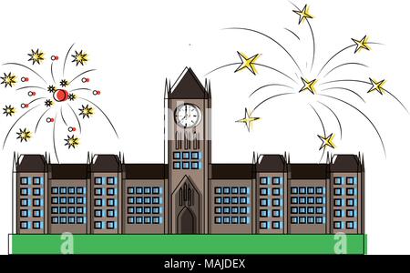ottawa parliament building and fireworks vector illustration design Stock Vector