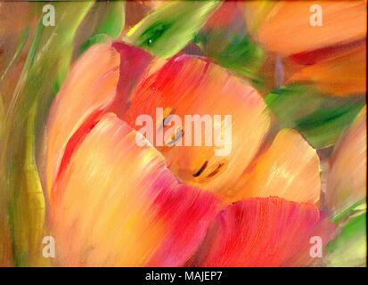 Vintage red tulips Oil painting. Stock Photo