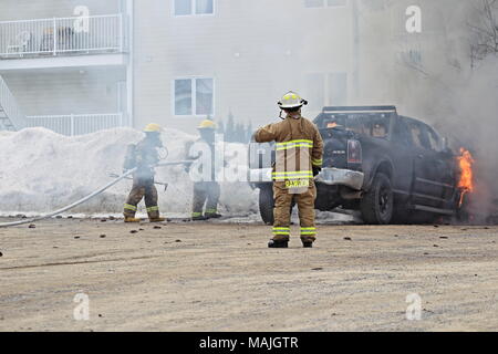Quebec,Canada. Vehicle  on fire in Rawdon Stock Photo