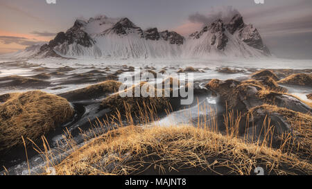 Vestrahorn mountains at Stokksnes beach in Iceland Stock Photo