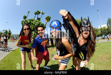 Revelers have fun at the carnival street party in Sao Paulo, Brazil, on