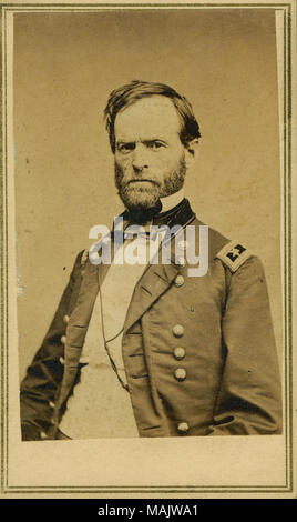 Half length portrait of a man in uniform. Disheveled appearance. 'Maj. Gen. W. T. Sherman, 1863' (handwritten below image on album sheet) Title: William T. Sherman, Major General (Union).  . 1863. E. and H.T. Anthony, New York Stock Photo