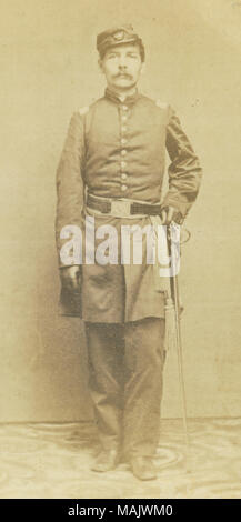 Full-length portrait of a man in uniform, wearing a hat and grasping a sword. Title: Unidentified Infantry Officer (Union).  . between 1861 and 1865. Wallis Brothers, Chicago Stock Photo