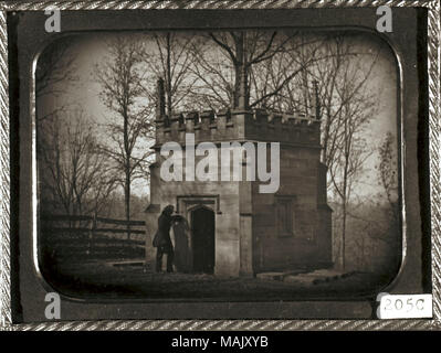 Title: Jefferson Kearny Clark mourning his father, William Clark, at temporary internment in John O'Fallon mausoleum, Bellefontaine Cemetery.  . circa 1850s. Stock Photo