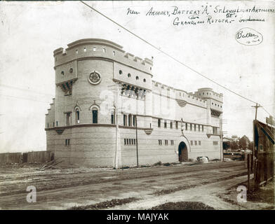 Title: New Armory, Battery A, St. Louis Light Artillery. Grand and Rutger Avenues.  . 1889. George G. Brimmer Photo Company Stock Photo