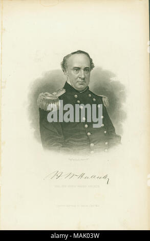 Bust portrait of a man in uniform. 'H. W. Halleck' (signature printed below image). 'MAJ .GEN. HENRY WAGER HALLECK' (printed below image). Title: H.W. Halleck, Major General (Union).  . between 1861 and 1865. George E. Pernie, New York Stock Photo