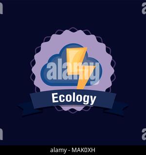 Ecology design with cloud and thunder over blue background, colorful design. vector illustration Stock Vector