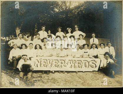 Title: 'Never - Weds' [Summer musical camp group].  . circa 1910. William H. Trefts Stock Photo