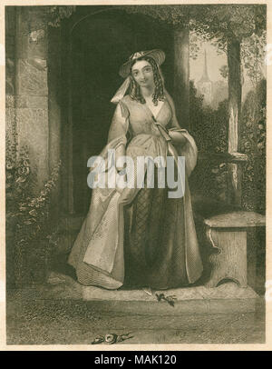 Antique c1830 steel engraving, Anne Page from Shakespeareâ€™s The Merry Wives of Windsor. Anne Page is Mistress Page's daughter and in love with Fenton. SOURCE: ORIGINAL ENGRAVING Stock Photo