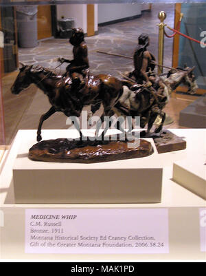 Foreground shows 'Medicine Whip' Bronze, 1911. Other sculptures in background. C.M. Russell, Montana Historical Society MacKay Collection, Helena, MT  . 10 December 2011.   Charles Marion Russell - Stock Photo