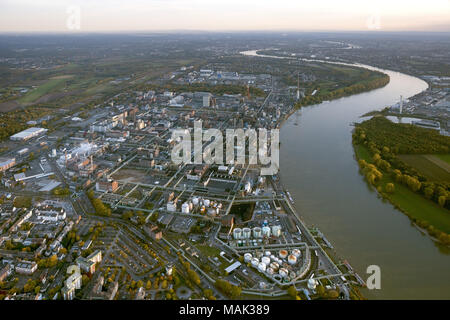 Aerial view, Bayer Leverkusen, Chempark Leverkusen am Rhein, chemical factory, Cologne, Rhineland, North Rhine-Westphalia, Germany, Europe, birds-eyes Stock Photo