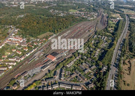Aerial view, signal box 4 on the Ostberg in Oberhausen-Osterfeld, Oberhausen, Ruhr area, North Rhine-Westphalia, Germany, Europe, birds-eyes view, aer Stock Photo