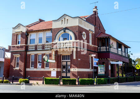 Former bank of NSW is a two storey rendered brick building in the Federation Free Classical Style built in early twentieth century in West Wyalong, Ne Stock Photo