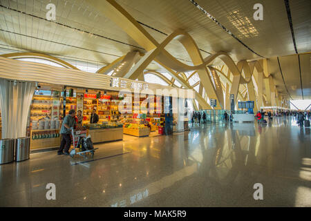 KUNMING, CHINA - APRIL  2, 2018 : Detail of interior of kunming changshui airport where passengers get ready for their departures Stock Photo