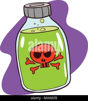 Poison bottle hand drawn image. Original colorful artwork, comic childish style drawing. Stock Vector