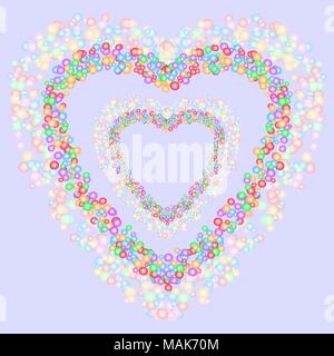 Heart shape pattern formed by colorful bubbles in various sizes on bluish gray background. Vector illustration. Stock Vector