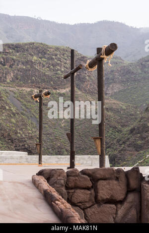 Cross, crucifix, at the Calvary scene set up on a moody, cloudy Good friday for the Passion Play in the Plaza de Espana, Adeje, tenerife, Canary islan Stock Photo