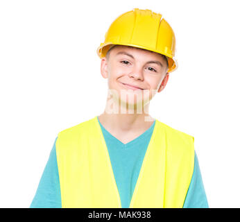 Teen boy in hard hat Stock Photo