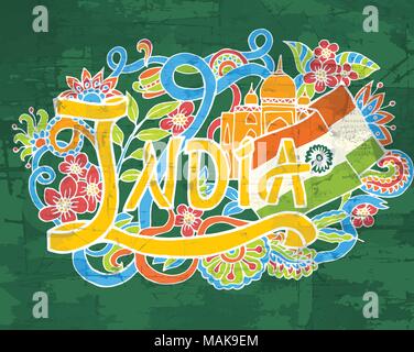 India art abstract hand lettering and doodles elements background. Vector illustration for colorful template for you design, web and mobile applications. Stock Vector
