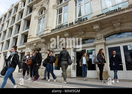 Students outside NImes University in France Stock Photo