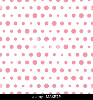 Vector pink polka dot seamless pattern. Circles of different sizes on the white background. Simple abstract  vintage design. Stock Vector