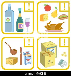 Customs restriction icon set. Stock Vector