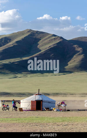 Traditional ger tent home of Mongolian nomads on the grass plains of ...