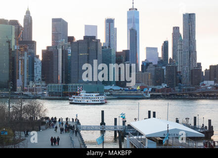 A Mississippi style paddle steamer on the East River in NYC Stock Photo