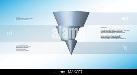 3D illustration infographic template with motif of horizontally sliced cone to three blue parts which are shifted. Simple sign and text is in color ba Stock Vector