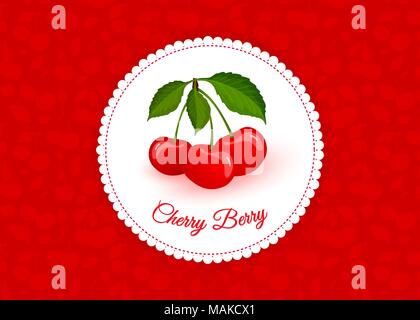 Cherry berry label vector background Stock Vector