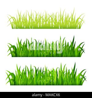 Green grass borders set isolated on white background vector Stock Vector