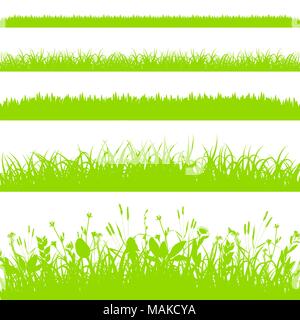 Green grass borders set isolated on white background vector Stock Vector
