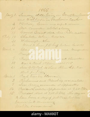 Nathan D. Allen was born May 15, 1819, at Watkins Glen, New York, and came to St. Louis in 1837, eventually settling in Webster Groves, St. Louis County, Missouri, where he died May 9, 1903. The diary of Nathan D. Allen contains material on life in Webster Groves, with accounts of the 1849 cholera epidemic and the Civil War in St. Louis, and mentions meeting Abraham Lincoln and Henry Shaw. (Additional information on Allen family was added later by donor.) 1 volume (100 pages) Cite as: Nathan D. Allen Diary, Missouri History Museum Archives, St. Louis. Title: Nathan D. Allen Diary, 1834-1888  . Stock Photo