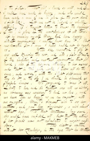 Includes the letter Alfred Waud wrote to Mrs. Jewell, explaining how he eloped with her daughter, Mary.  Transcription: in the future. That girl [Mary Brainard] I loved so well, and whom I could have made so happy, and who would have made a man of me in place of the poor devil I felt like. Let me not be judged as wholly selfish, if I thought better to secure the happiness of two, in place of the wretchedness of all three. If by removing myself Mary had been happy, without murmuring I would have done it. But consideration for a man I hated [Albert Brainard] could not be expected. When she conse Stock Photo