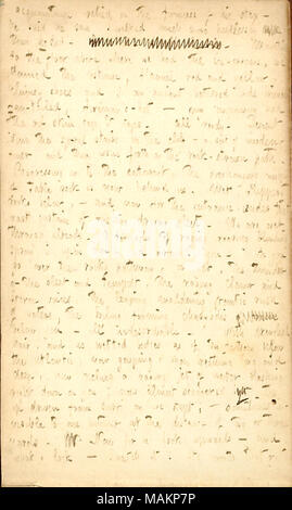 Describes his second day at Niagara Falls, New York.  Transcription: acquaintance relied on the firmness of his step  ? he said he saw I walked much more heedlessly [word crossed out] than he did. [words crossed out]. Mounting to the floor above where we had the ice-creams, we donned the costume, flannel red and yellow, clumsy shoes and I an ancient battered wide brim fan-tailed, fireman ?s-hat  ? my companion had the oil skin cap & cape. All ready. Descent down the spiral stairs in the cliff  ? a sort of wooden-tower, and then issue forth on the rock-strewn path. Progressing on to the catarac Stock Photo