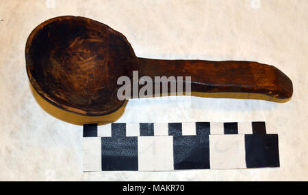 Hand carved wooden basting spoon. Title: Carved Wooden Basting Spoon  . between 1790 and 1880. Stock Photo
